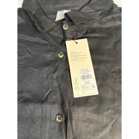 CALIA Button Down Shirt Black Linen Blend Coverup Women's XXL - Picture 2 of 4